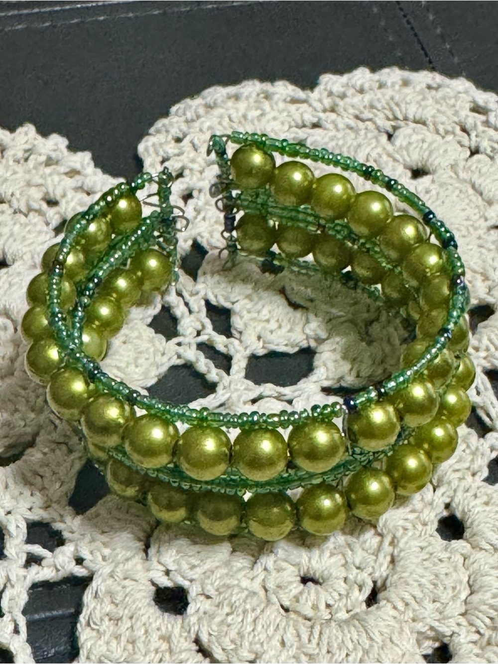 Handmade Green Beaded Wrap Bracelet
